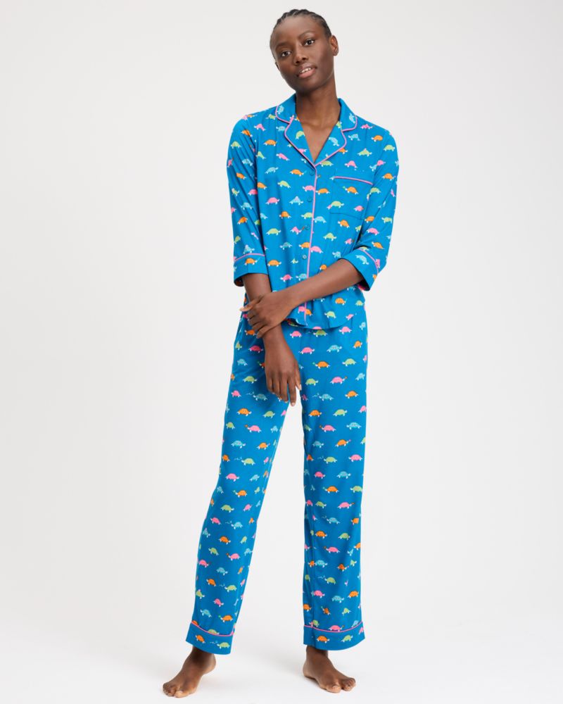 Kate Spade Multi Turtles Long Pj Set In Blue