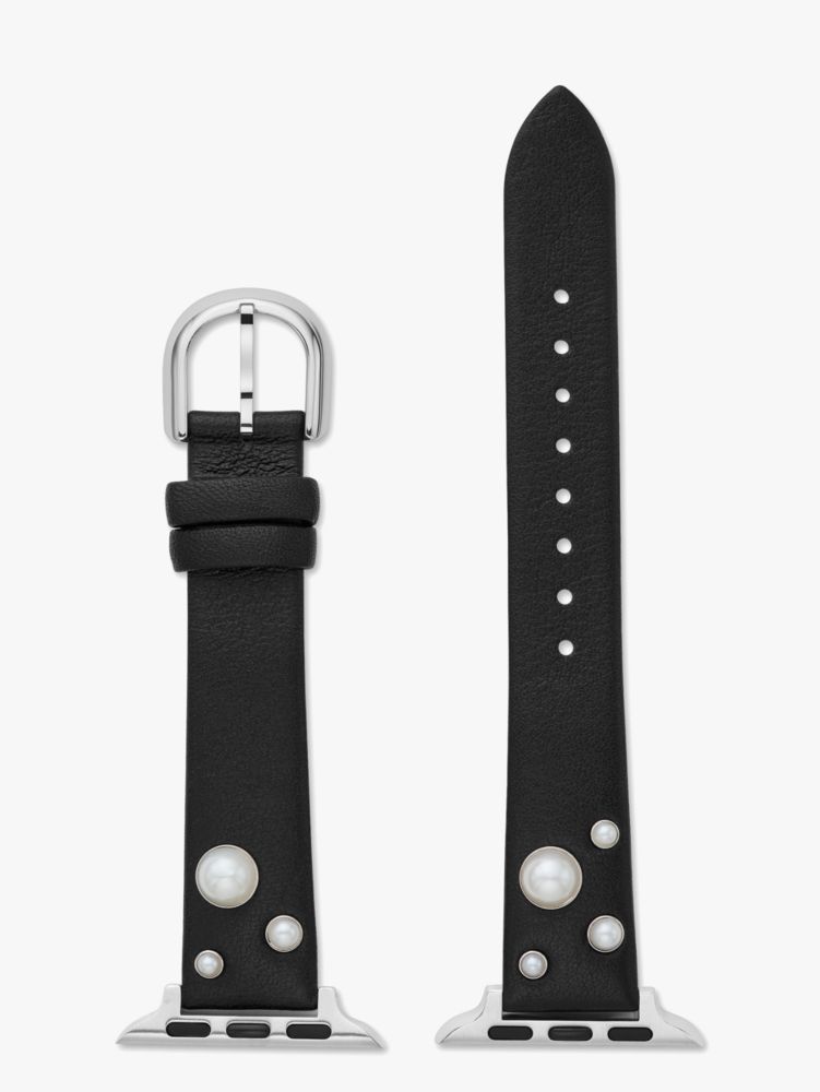 Black Leather Pearl Appliqué 38/40mm Band For Apple Watch®, FRESHWHITE, ProductTile