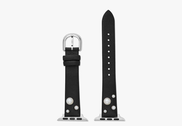 Black Leather Pearl Appliqué 38/40mm Band For Apple Watch®, FRESHWHITE, Product image number 0