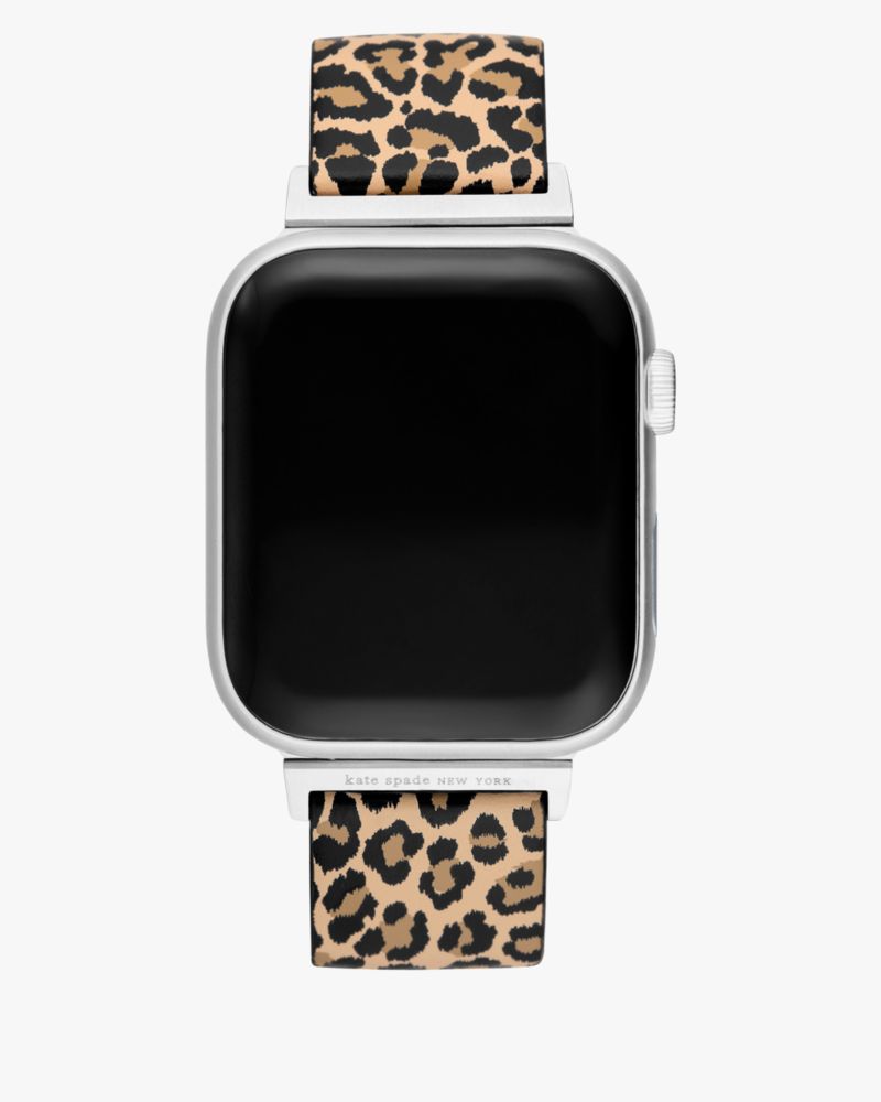 Kate Spade Leopard Leather 38-45mm Band For Apple Watch In Black