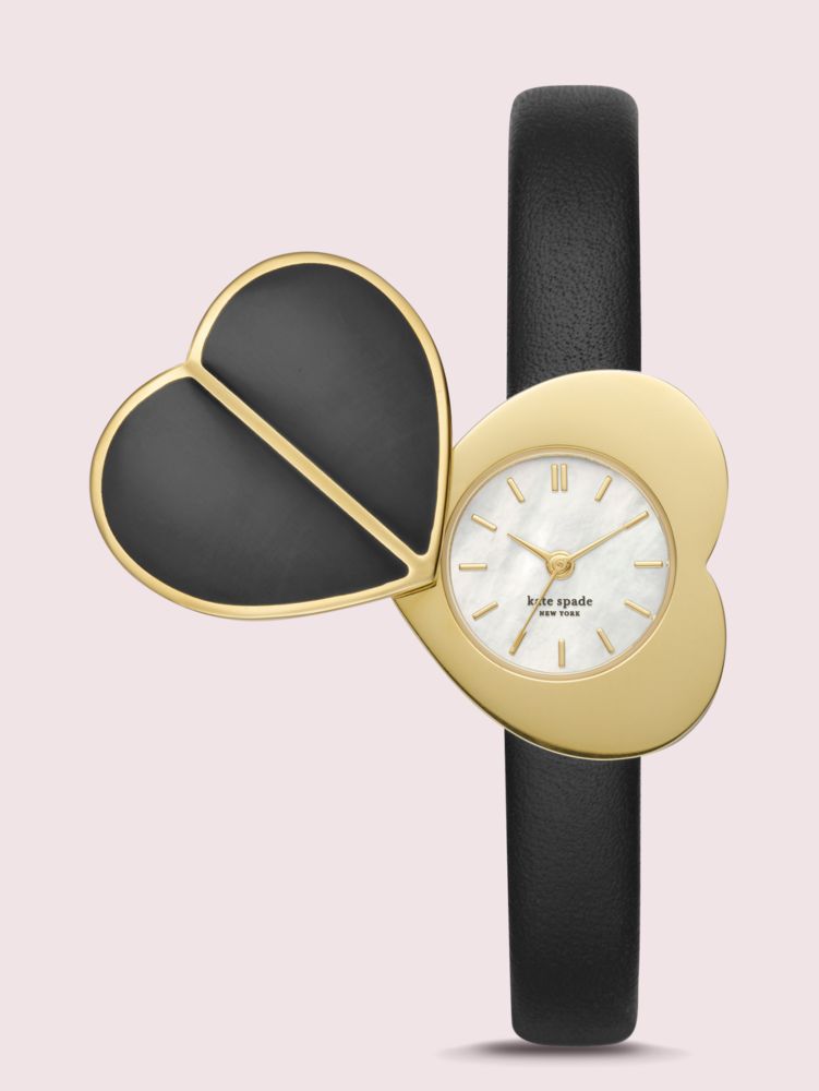 Nicola Heart Twistlock Black Leather Watch | Kate Spade New York