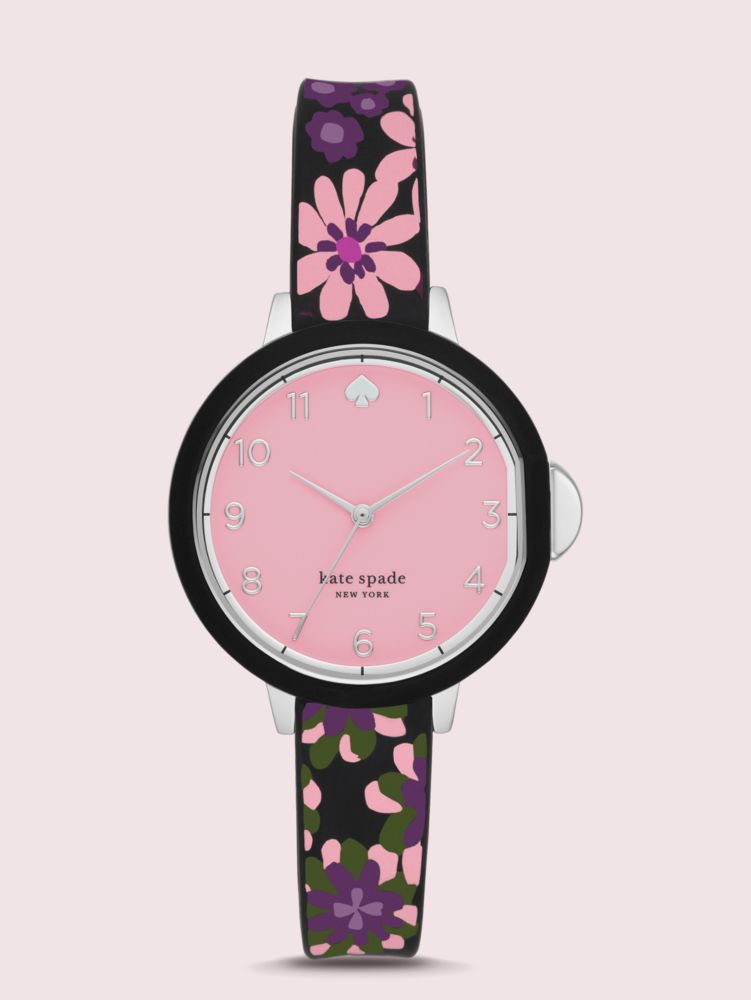 Park Row Black Floral Print Silicone Watch | Kate Spade New York