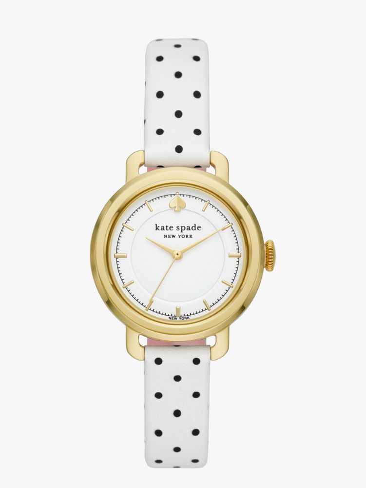 Metro White And Black Polka Dot Leather Solar Powered Watch | Kate