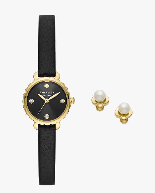 Morningside Black Leather Watch & Earring Set | Kate Spade New York