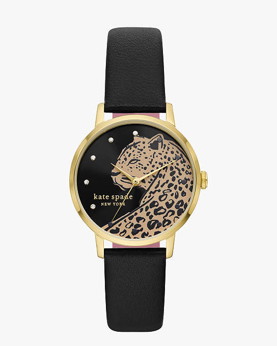Metro Leopard Black Leather Watch | Kate Spade New York