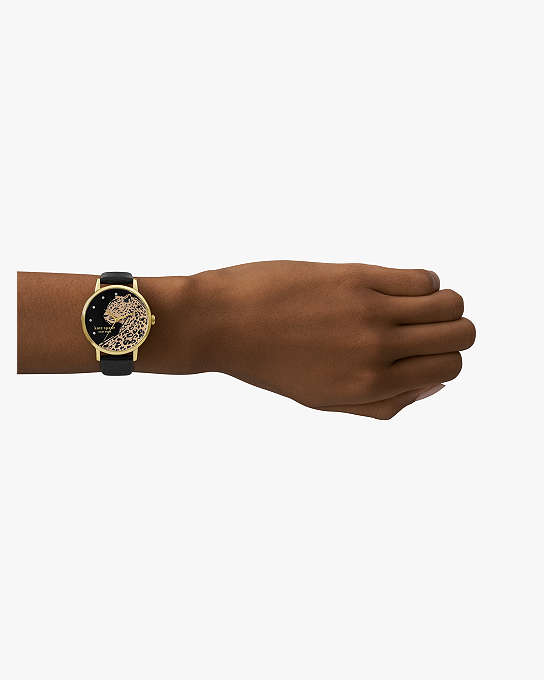 Metro Leopard Black Leather Watch | Kate Spade New York