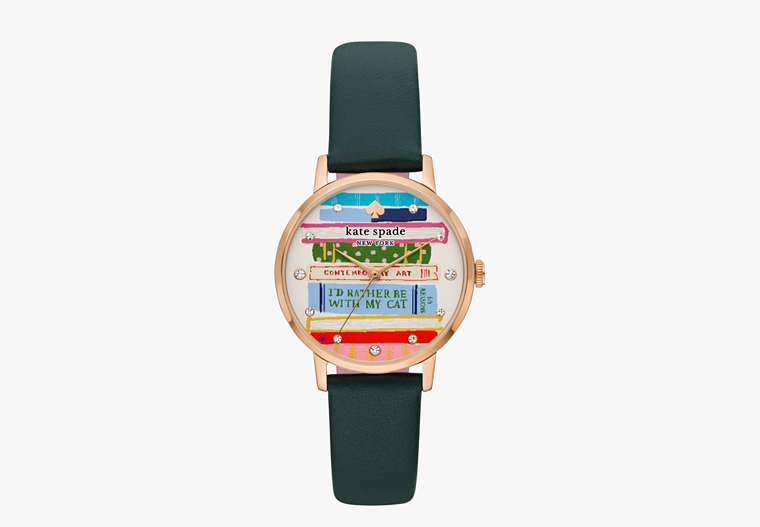 Metro Bookstack Green Leather Watch, SPRUCE, Product