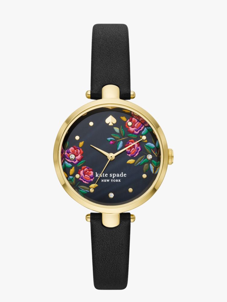 Holland Rose Bush Black Leather Watch | Kate Spade New York