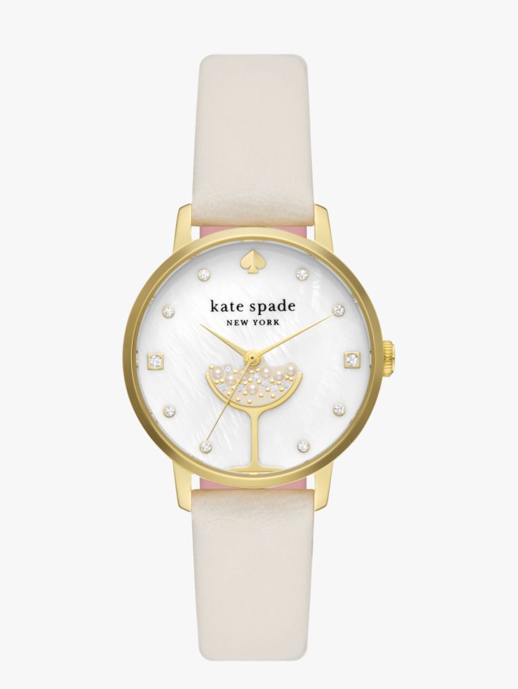 Metro Champagne White Leather Watch | Kate Spade New York