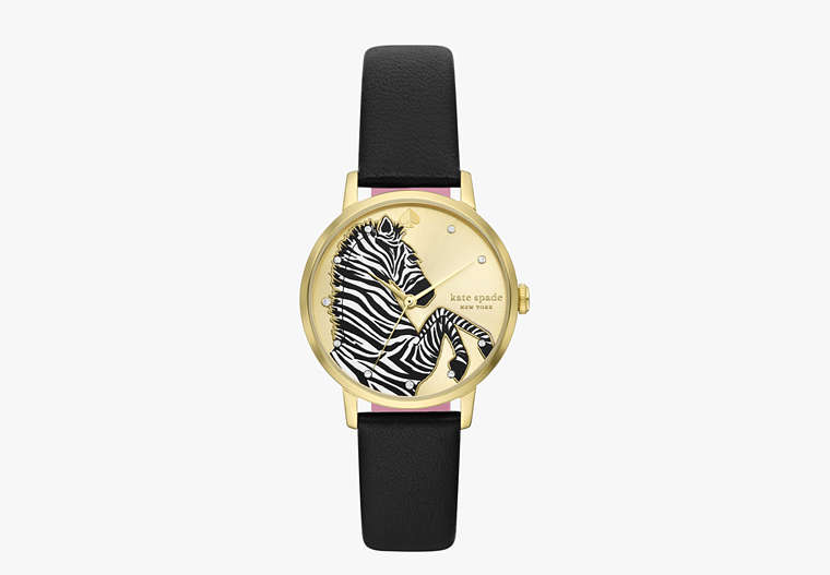 Metro Zebra Black Leather Watch, Black, Product