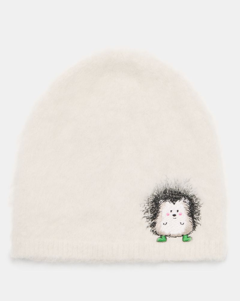 Kate Spade Hedgehog Patch Brushy Beanie In White