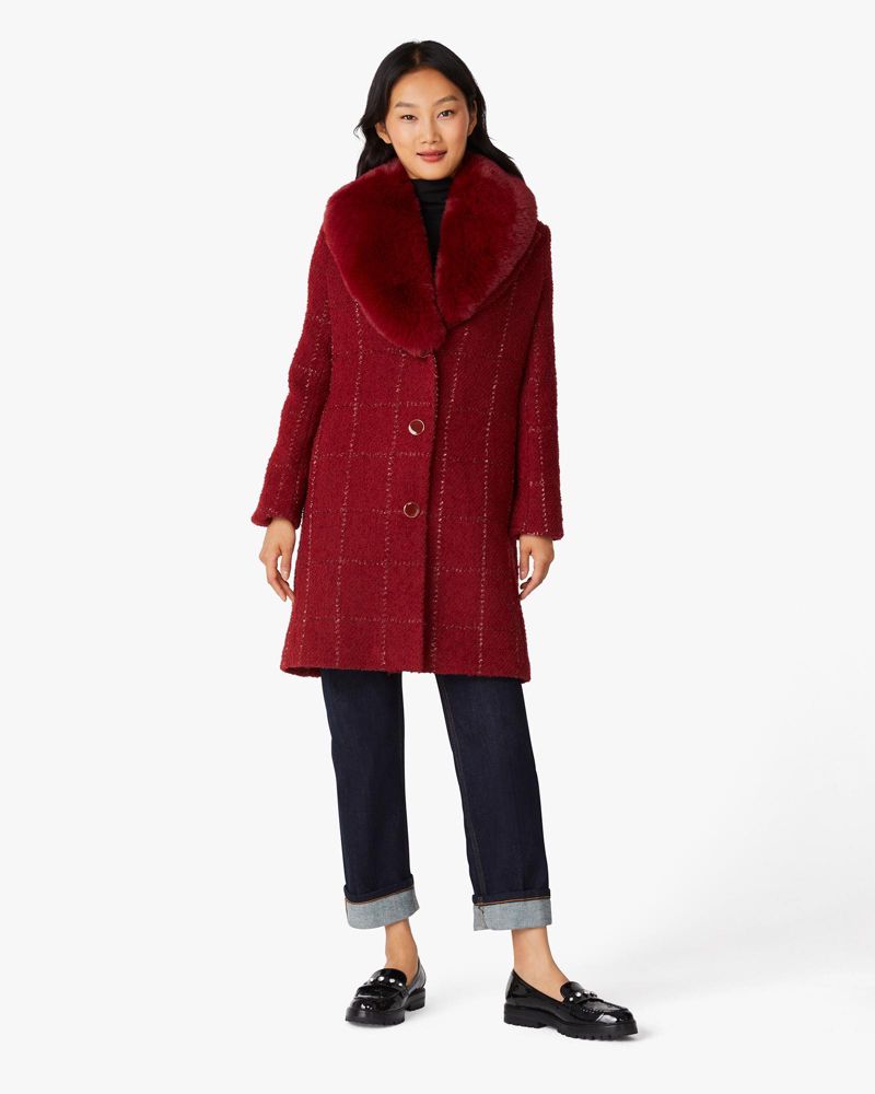 Kate Spade,Lurex Plaid Wool Coat,Wool Blend,Candied Cherry