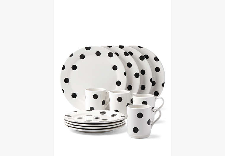 Deco Dot 12 Piece Dinnerware Set, Black/ White, Product