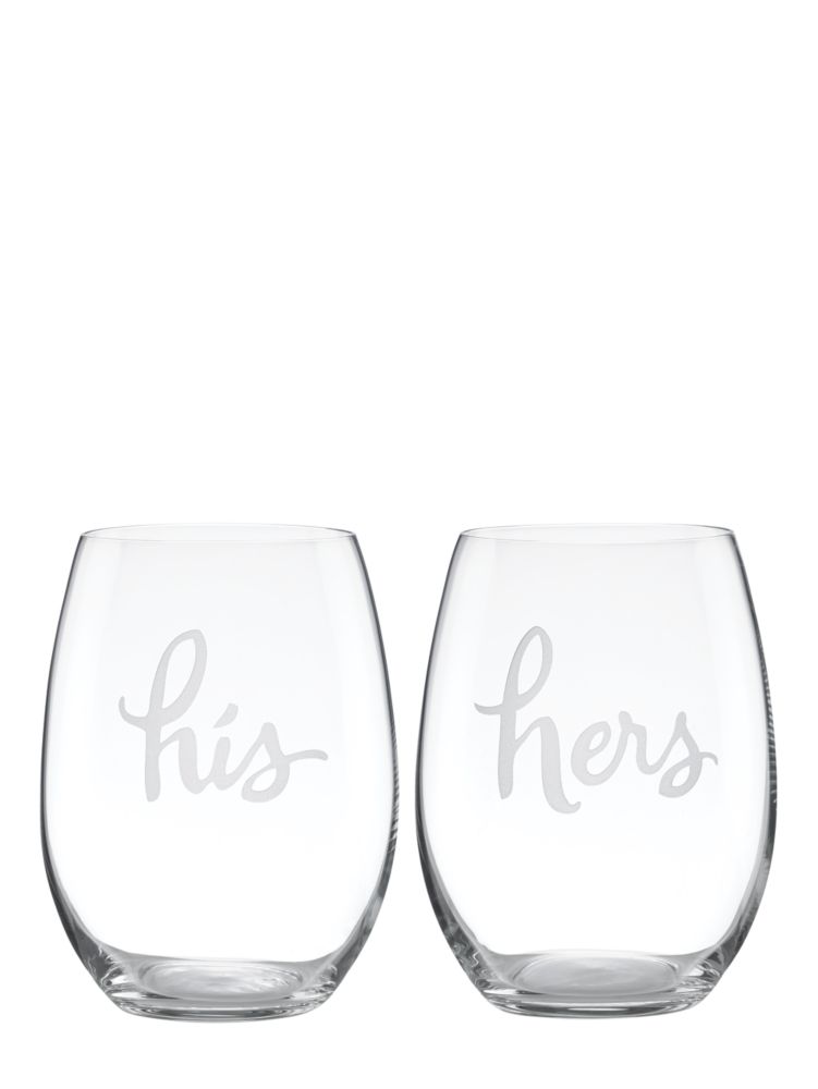 Two Of A Kind Stemless His And Hers Wine Glasses, Clear, ProductTile