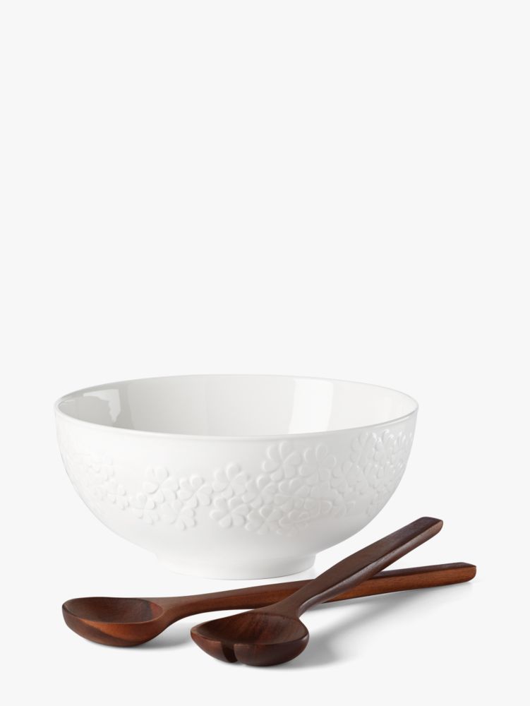 Blossom Lane Salad Set With Wooden Servers, Parchment, Product