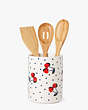 Vintage Cherry Dot Utensil Crock With Utensils, Parchment, Product