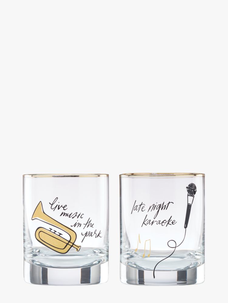 Good Times In A New York Minute Double Old Fashioned Glass Set, Pale Gold, ProductTile