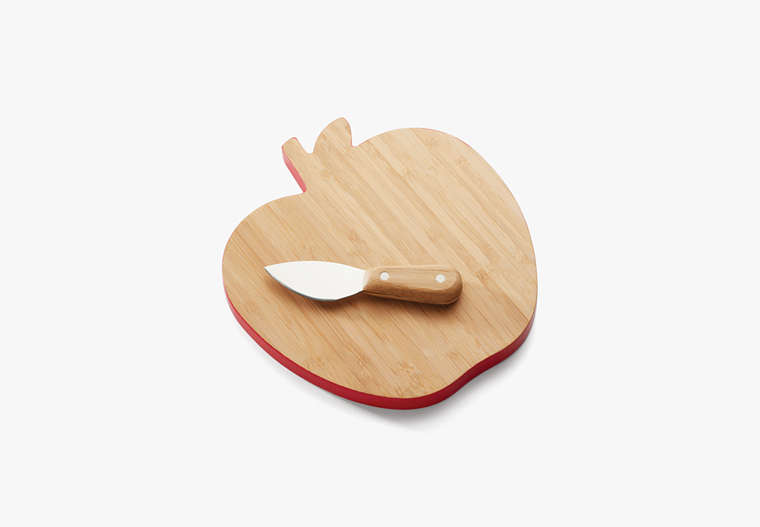 Knock On Wood Apple Cheese Board With Knife, Natural/ Red, Product