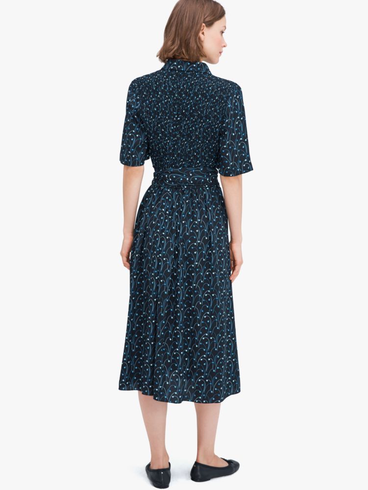 kate spade smocked clip midi dress