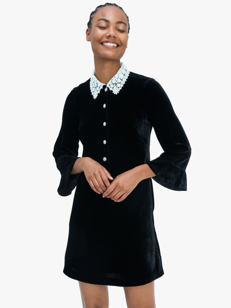 Women's black jewel-button velvet shirtdress | Kate Spade New York Ireland