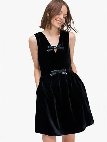 Women's black sequin-bow velvet dress | Kate Spade New York NL