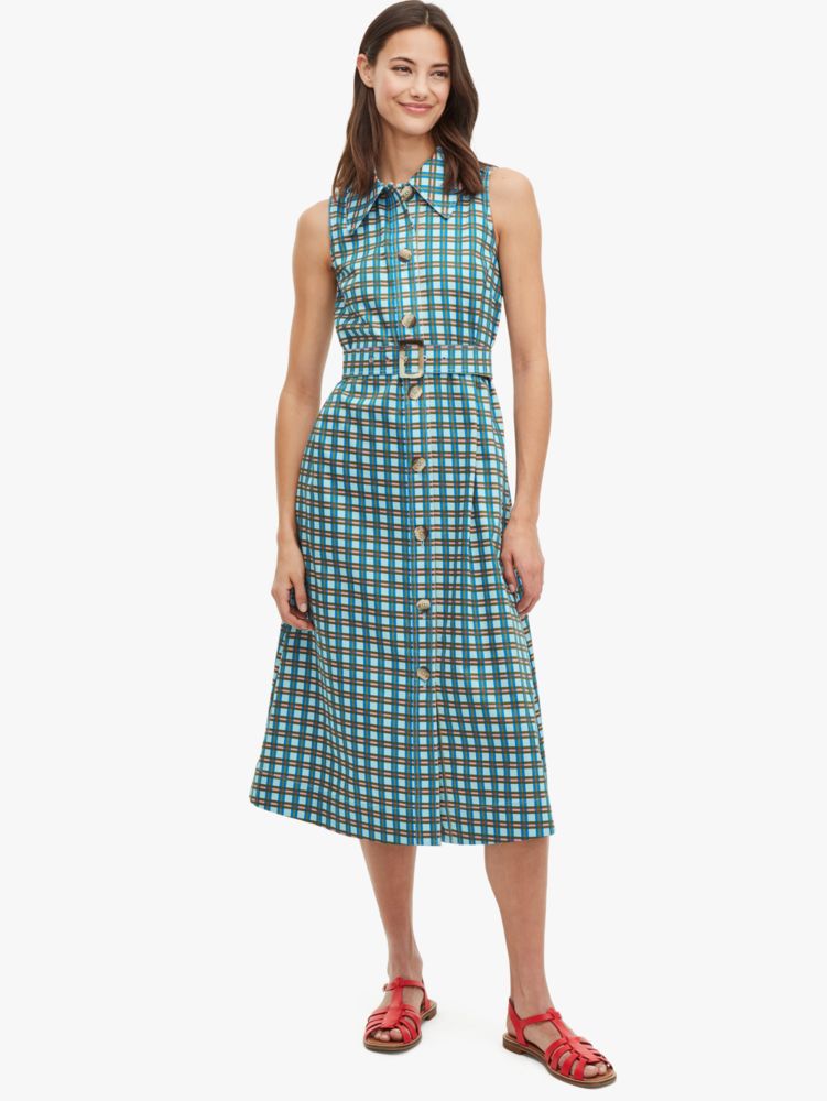 plaid poplin shirtdress, BLUE GLOW, Product