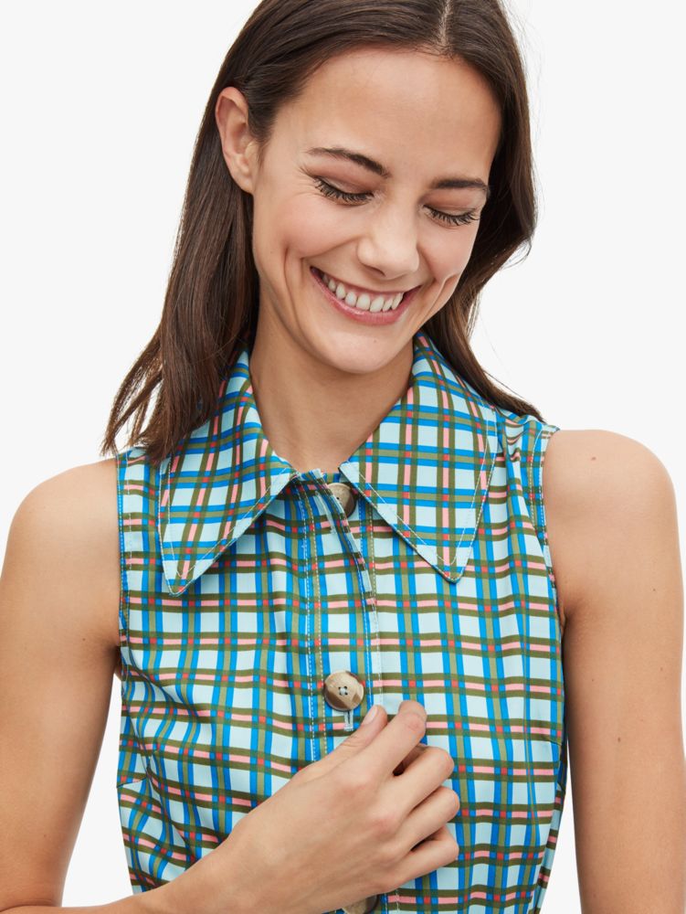 plaid poplin shirtdress, BLUE GLOW, Product