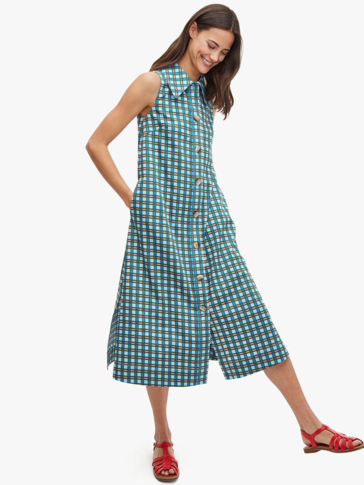 plaid poplin shirtdress, BLUE GLOW, Product