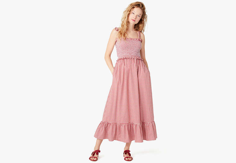 Mini Gingham Smocked-bodice Dress, Lava Falls, Product image number 0