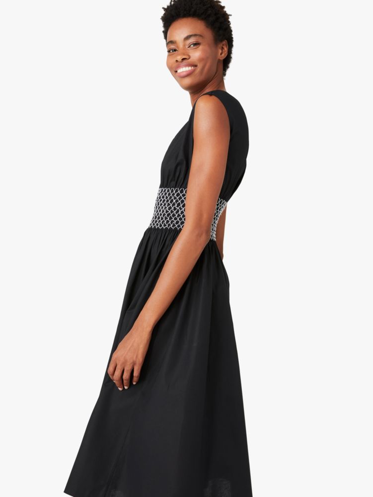 poplin v-neck dress, Black / Glitter, Product