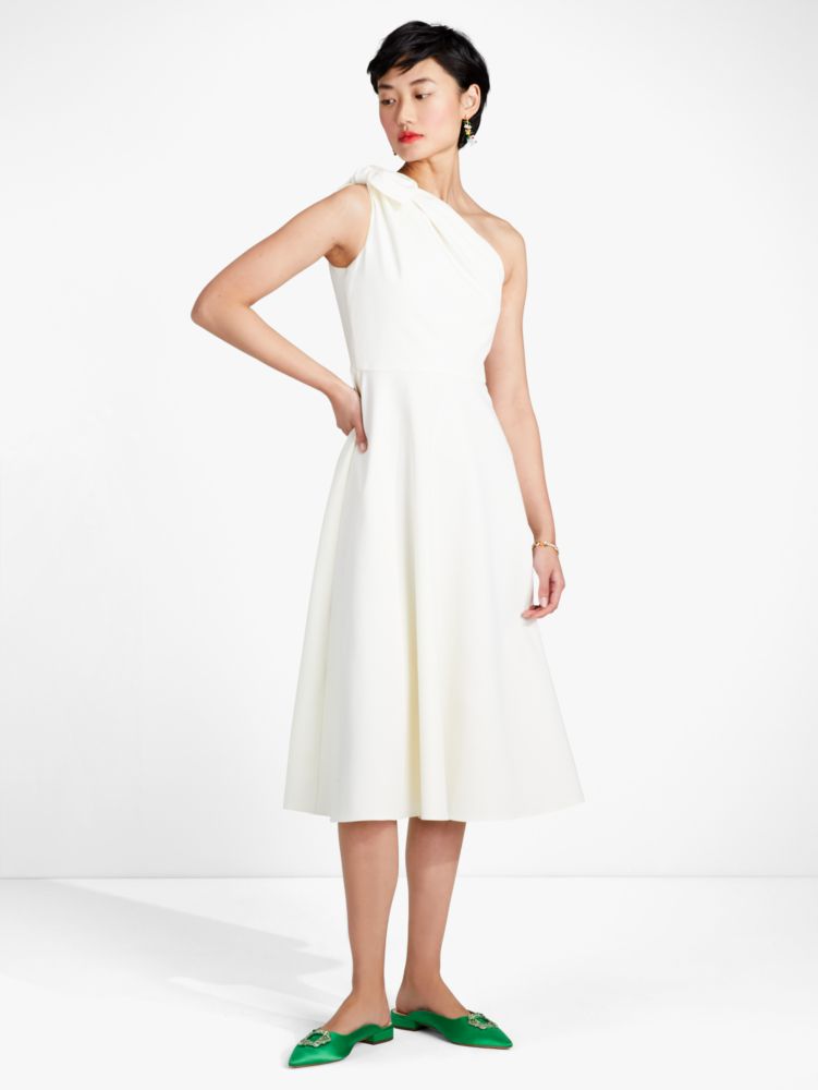 Twill One Shoulder Dress, French Cream, Product