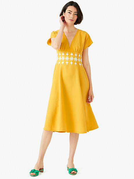 daisy embroidered fit-and-flare dress