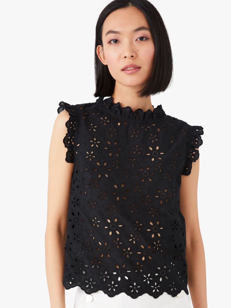 Women's black daisy eyelet top | Kate Spade New York