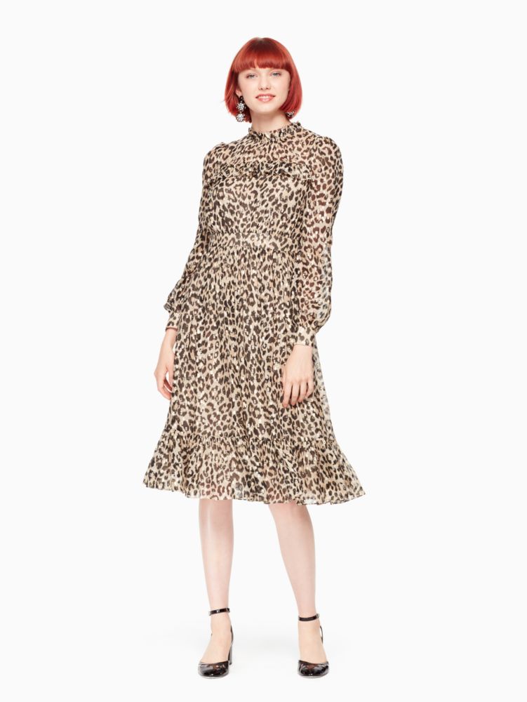 Leopard Print Clipped Dot Midi Dress | Kate Spade New York