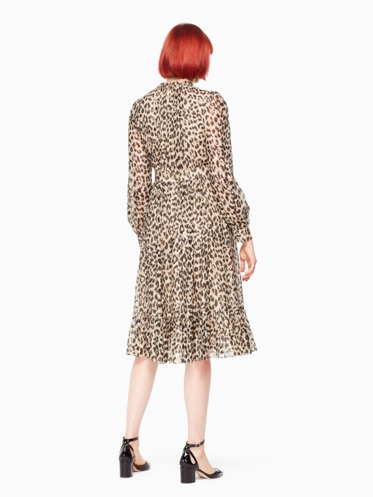 Leopard Print Clipped Dot Midi Dress | Kate Spade New York