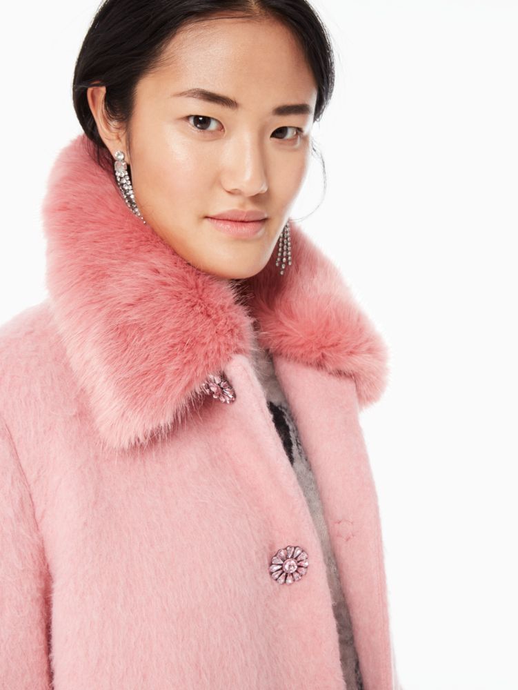 Women's tulip pink faux fur trim coat | Kate Spade New York FR