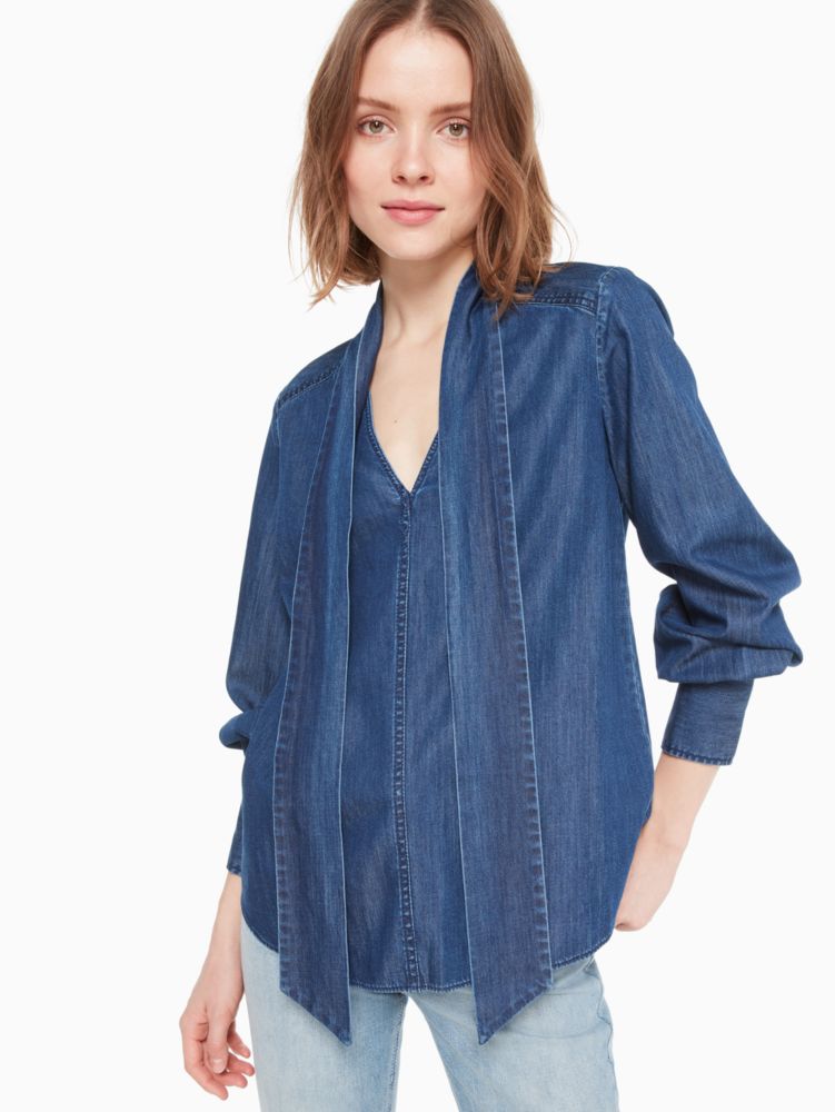 Tie Neck Denim Top Kate Spade Surprise