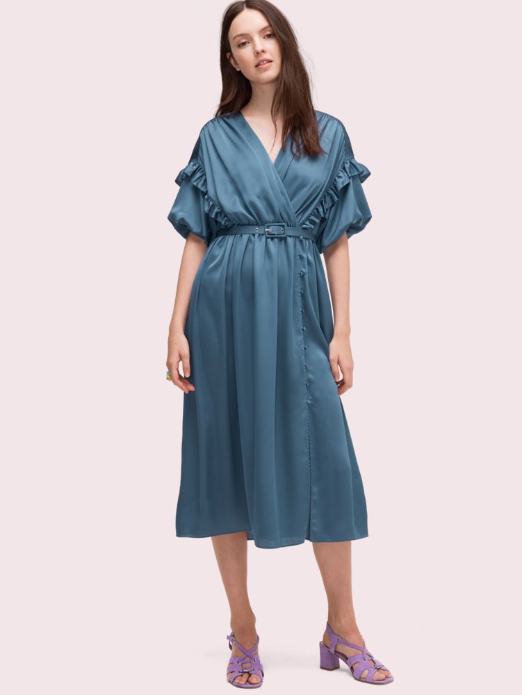 Women's antique blue satin midi dress | Kate Spade New York