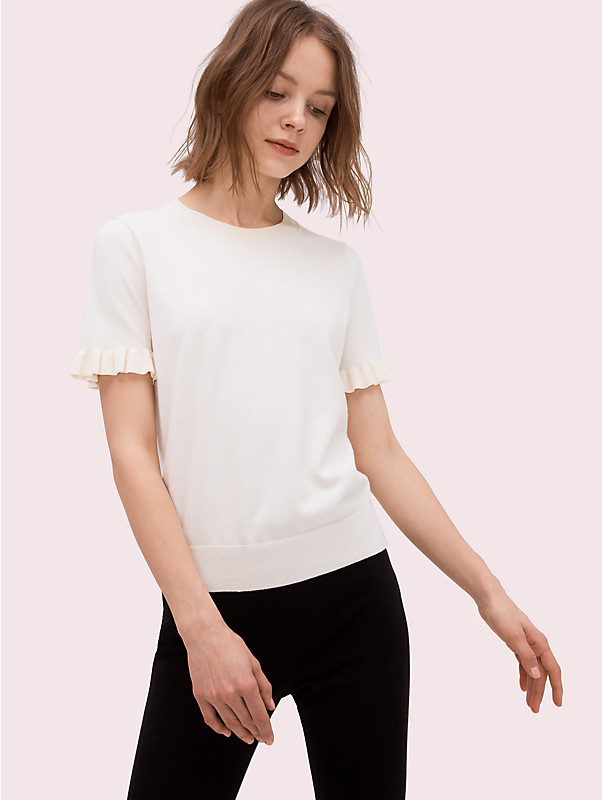 Women's french cream ruffle short sleeve sweater | Kate Spade New York