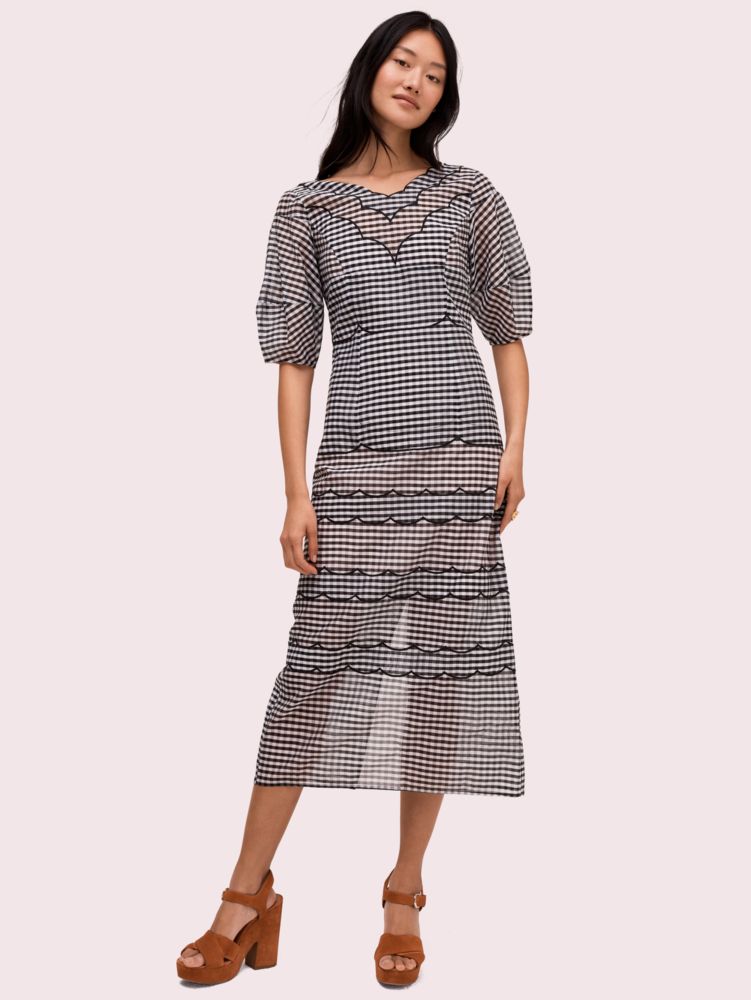 Women's black/cream embroidered gingham dress | Kate Spade New York NL