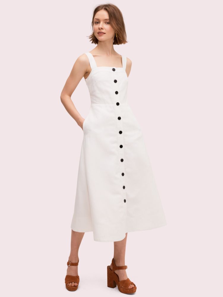 white button through midi dress