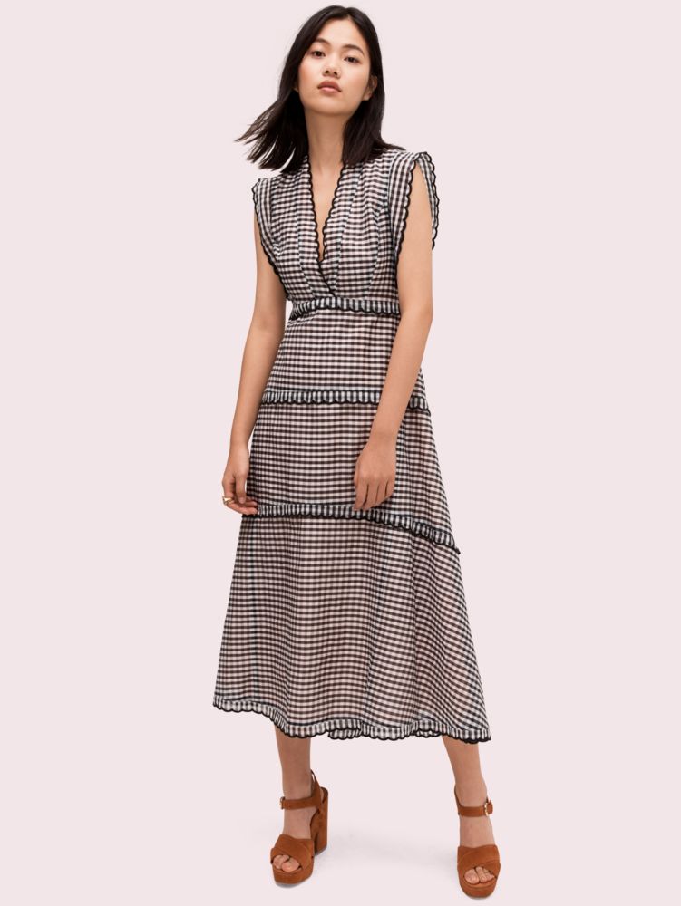 Women's black/cream gingham midi dress | Kate Spade New York UK