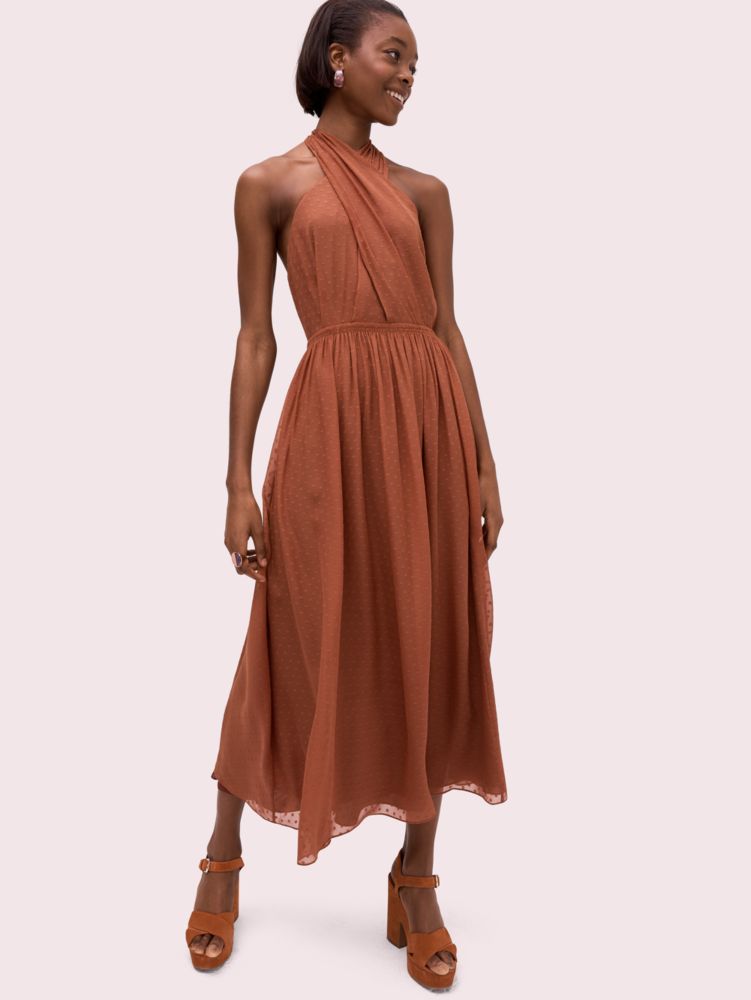 Women's warm caramel silk halter midi dress | Kate Spade New York FR