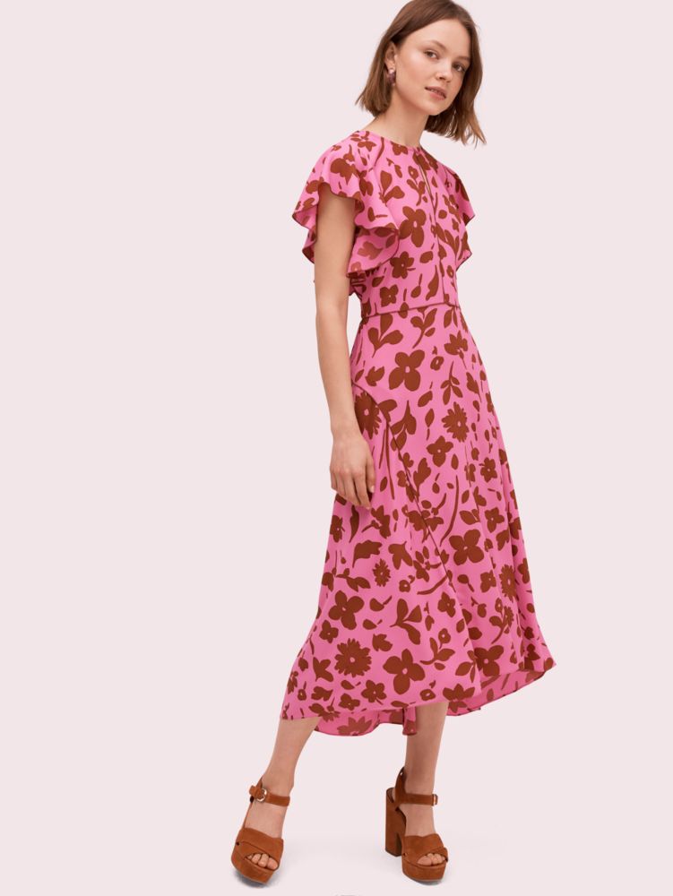 pink flutter sleeve dress