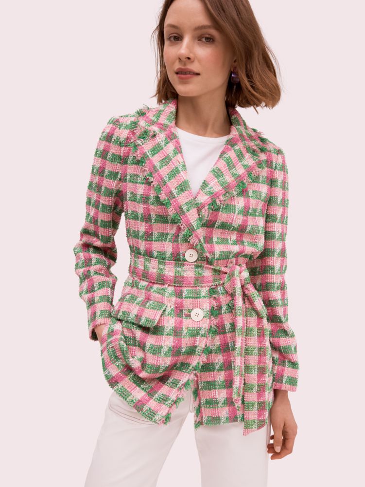 Women S Bright Peony Multi Plaid Tweed Blazer Kate Spade New York