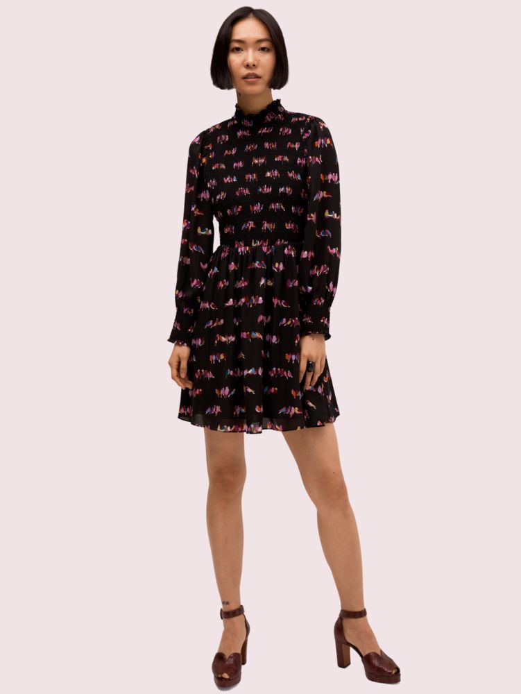 Women's black love birds smocked dress | Kate Spade New York NL