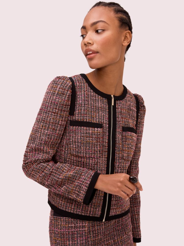 Women's black multi puff sleeve tweed jacket | Kate Spade New York Ireland