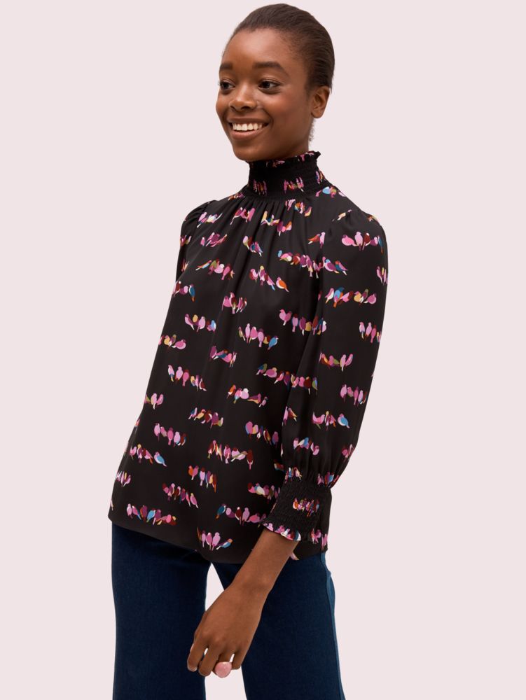 smocked turtleneck blouse