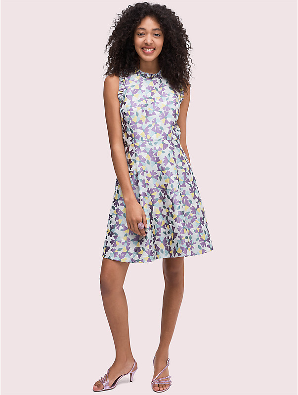 floral jacquard fit-and-flare dress, , rr_large