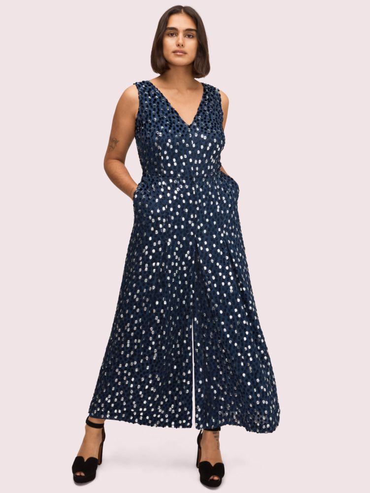 Women's celestial blue scatter dot velvet jumpsuit | Kate Spade New York NL